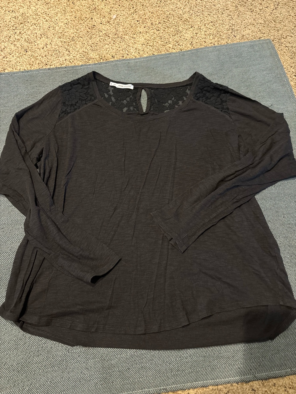 Maurices Black Short-Sleeve Tee with Lace Yoke